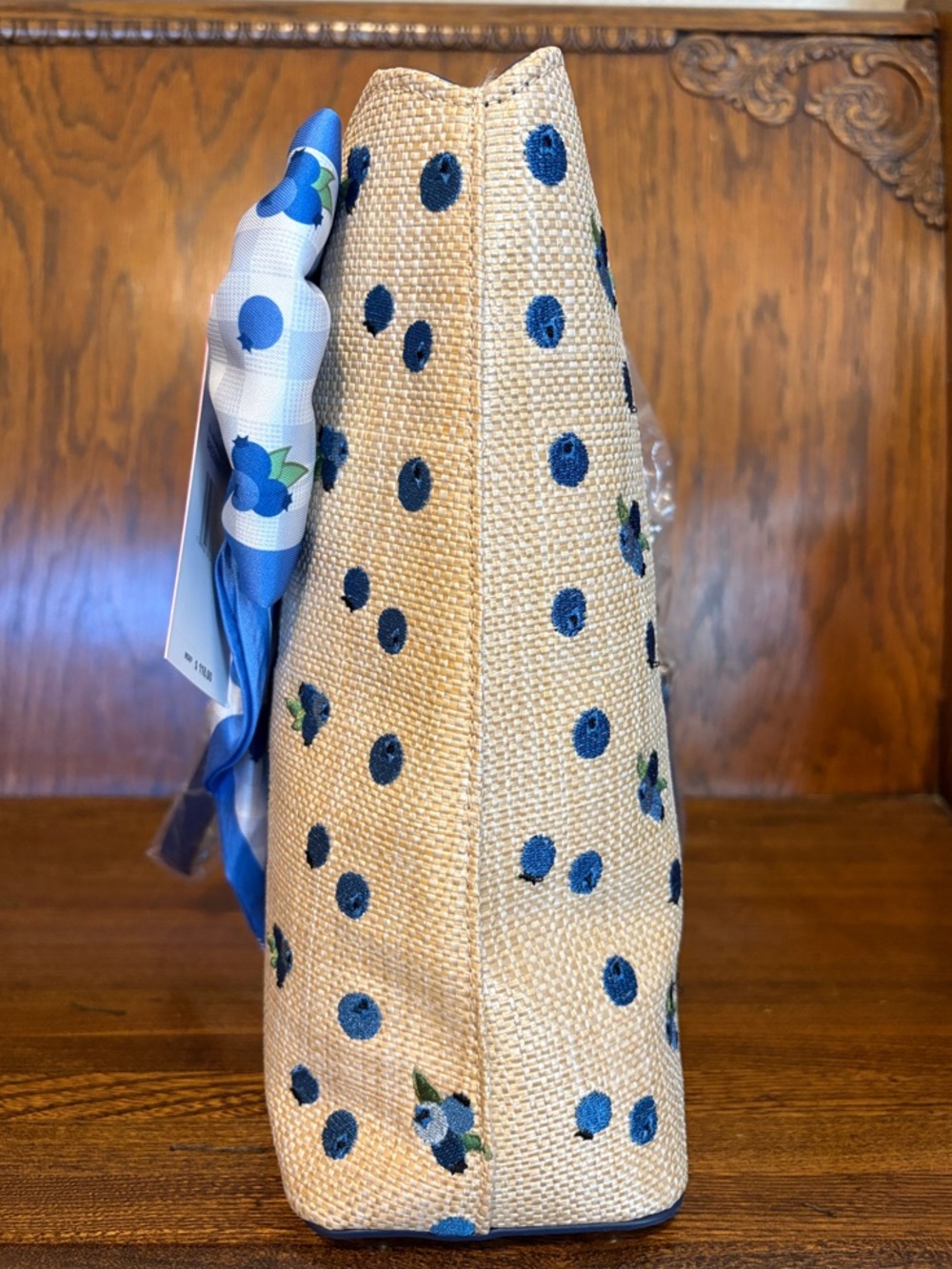 NWT-Betsey Johnson-Blueberry🫐Embroidered-Large XO Tote-Woven Straw-Natural-$118 - Picture 6 of 16